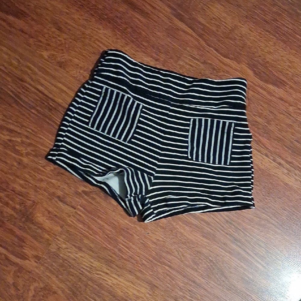 Hollister Black and White Striped High Waist Shorts